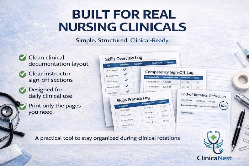 Clinical Skills & Procedures Log Printable | Nursing Student Skills ...