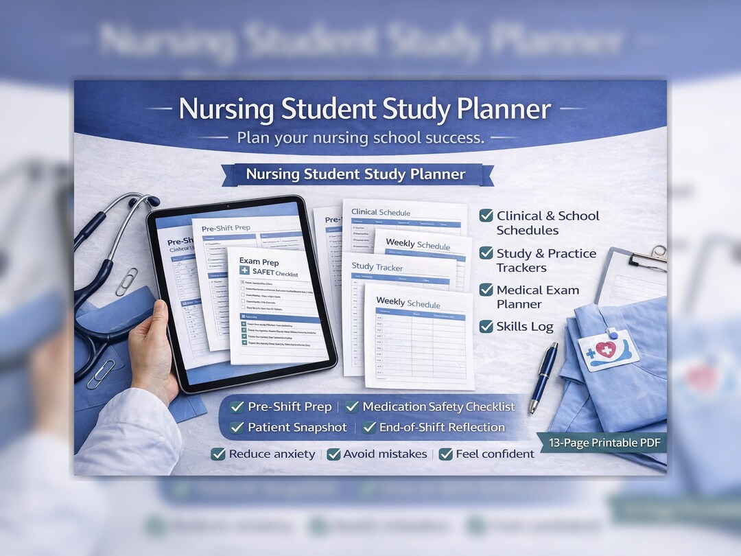 Nursing Student Study Planner Printable PDF | Medical Exam & Clinical ...