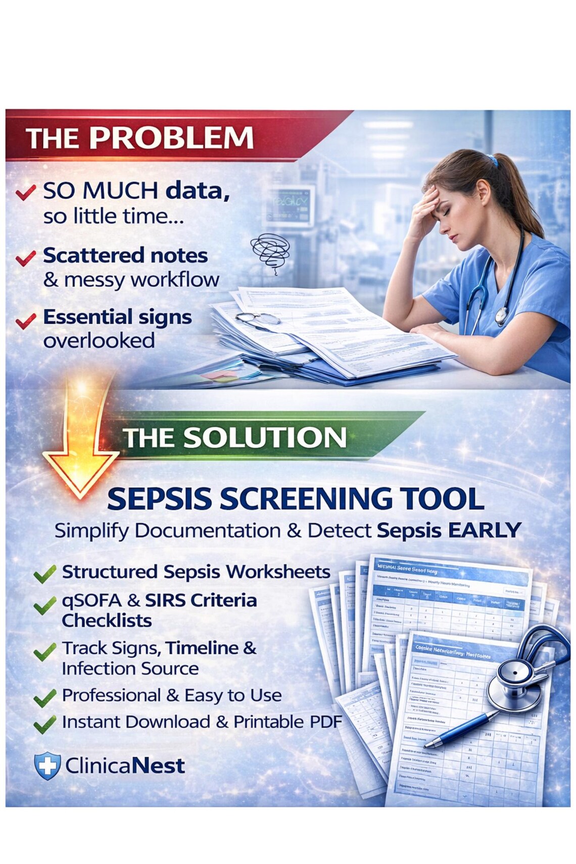 Code Sepsis Worksheet Sepsis Screening Worksheet Printable, ICU Nurse Template, Qsofa SIRS ...