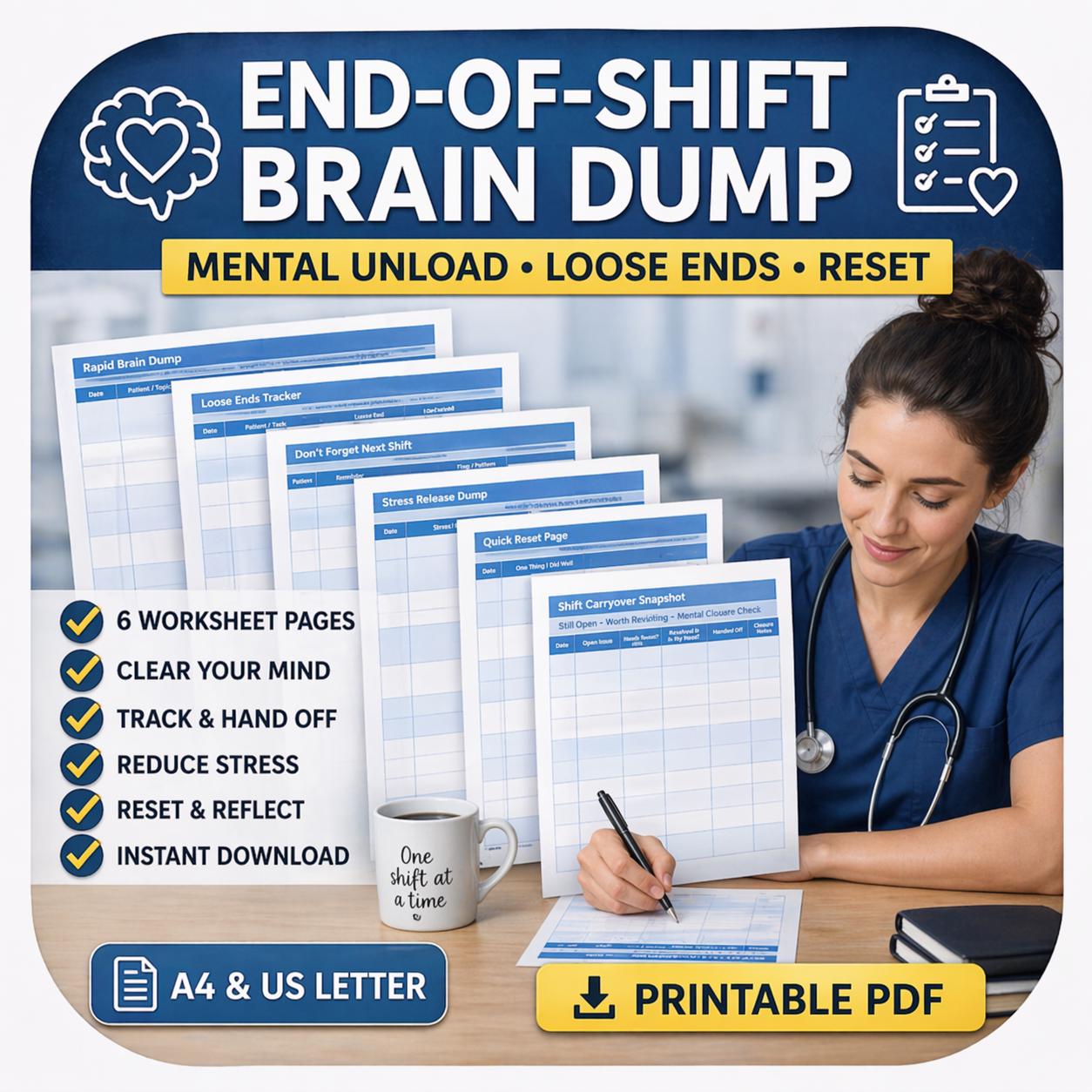 Shift Pass Down Worksheet.pdf Buy End of Shift Brain Dump Printable for Nurses | Mental Reset ...