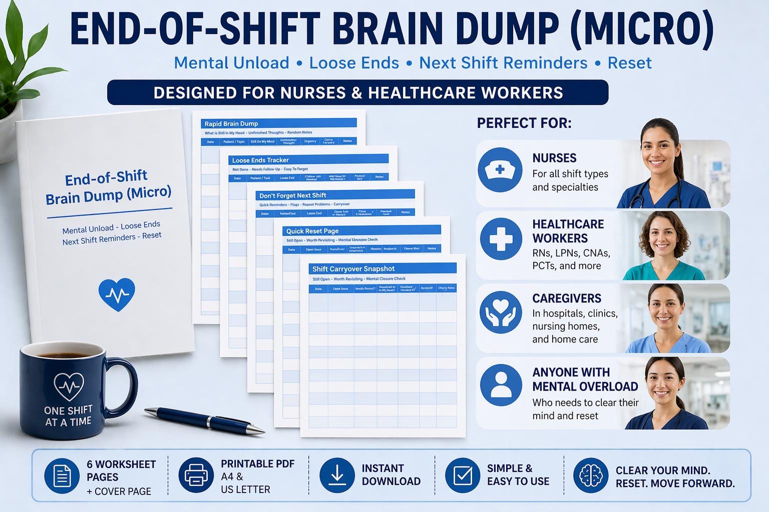 Buy End of Shift Brain Dump Printable for Nurses | Mental Reset ...