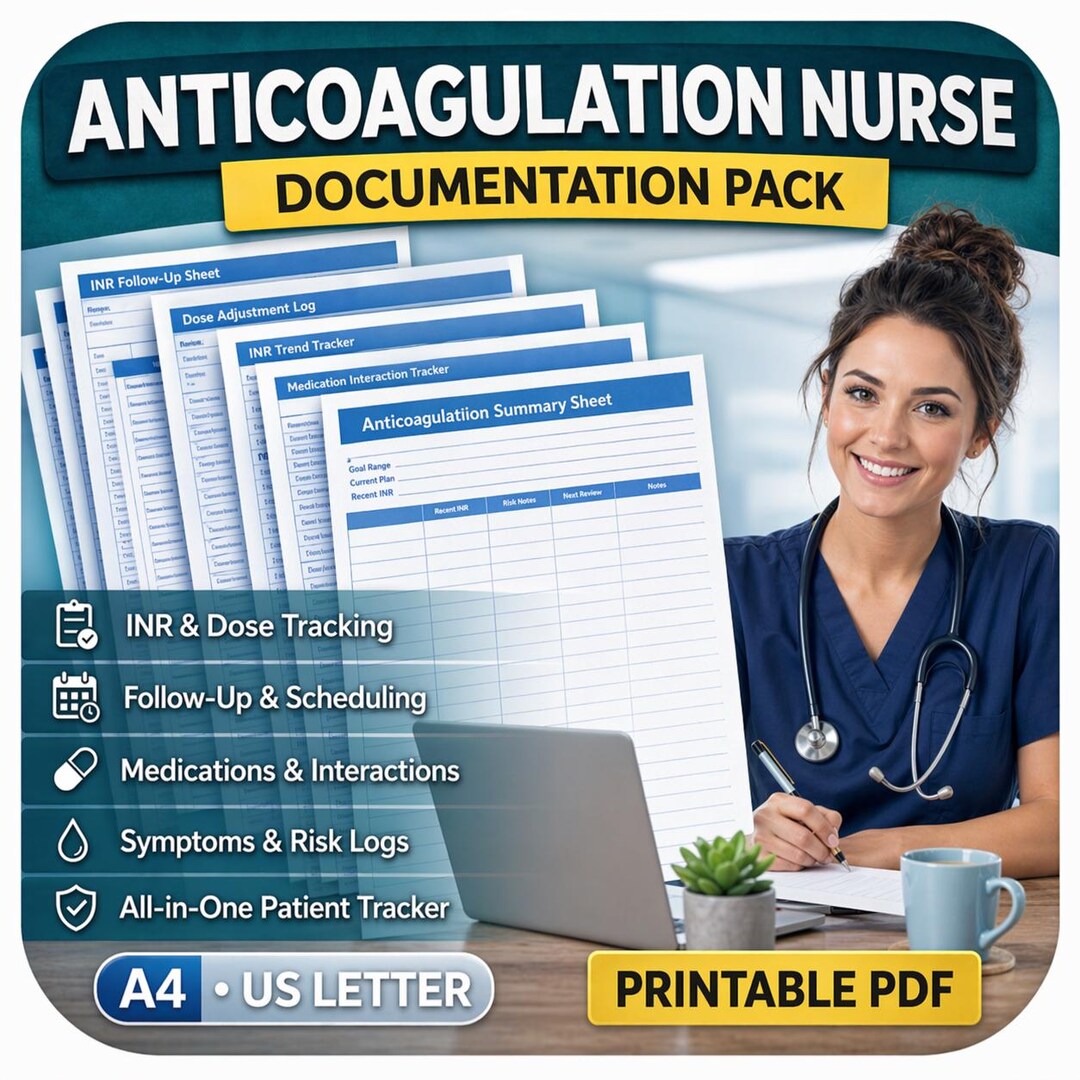 Anticoagulation Tracker Printable | INR Log Sheet | Warfarin Monitoring ...
