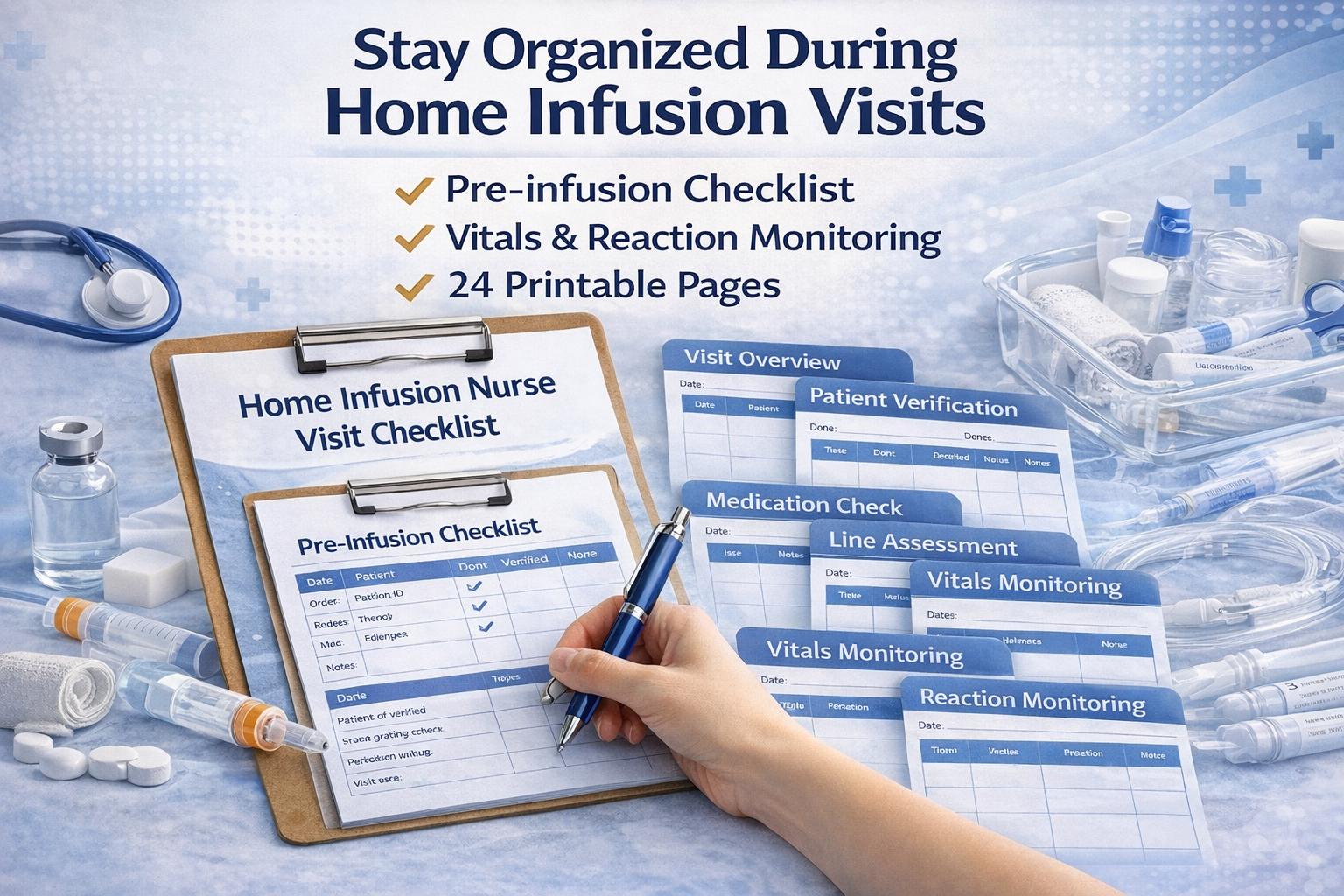 Iv Checklist Home Infusion Nurse Checklist Printable PDF | IV Therapy Log | Nursing ...