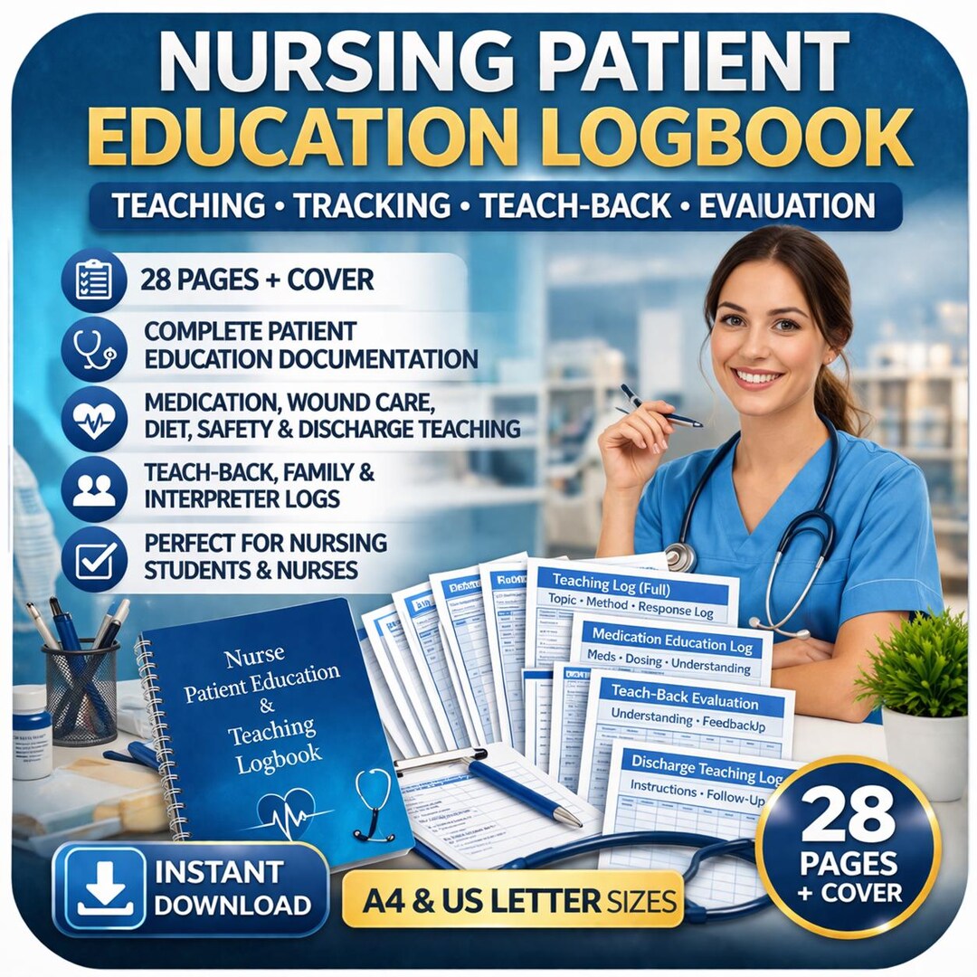 Nursing Patient Education Logbook Printable PDF | Clinical Rotation Planner | Teaching Log ...