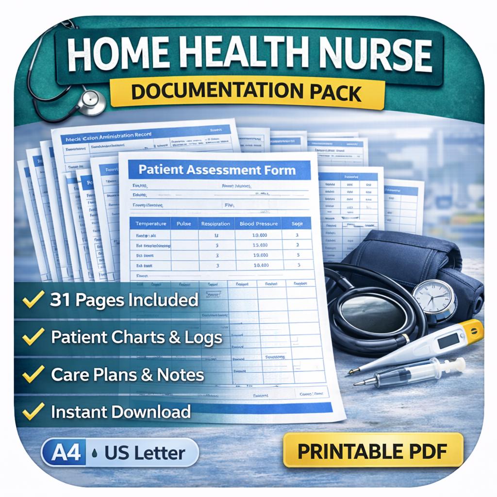 Home Health Nurse Documentation Pack Nursing Planner Printable Patient Assessment Forms Medical Charting Sheets Caregiver Log Book
