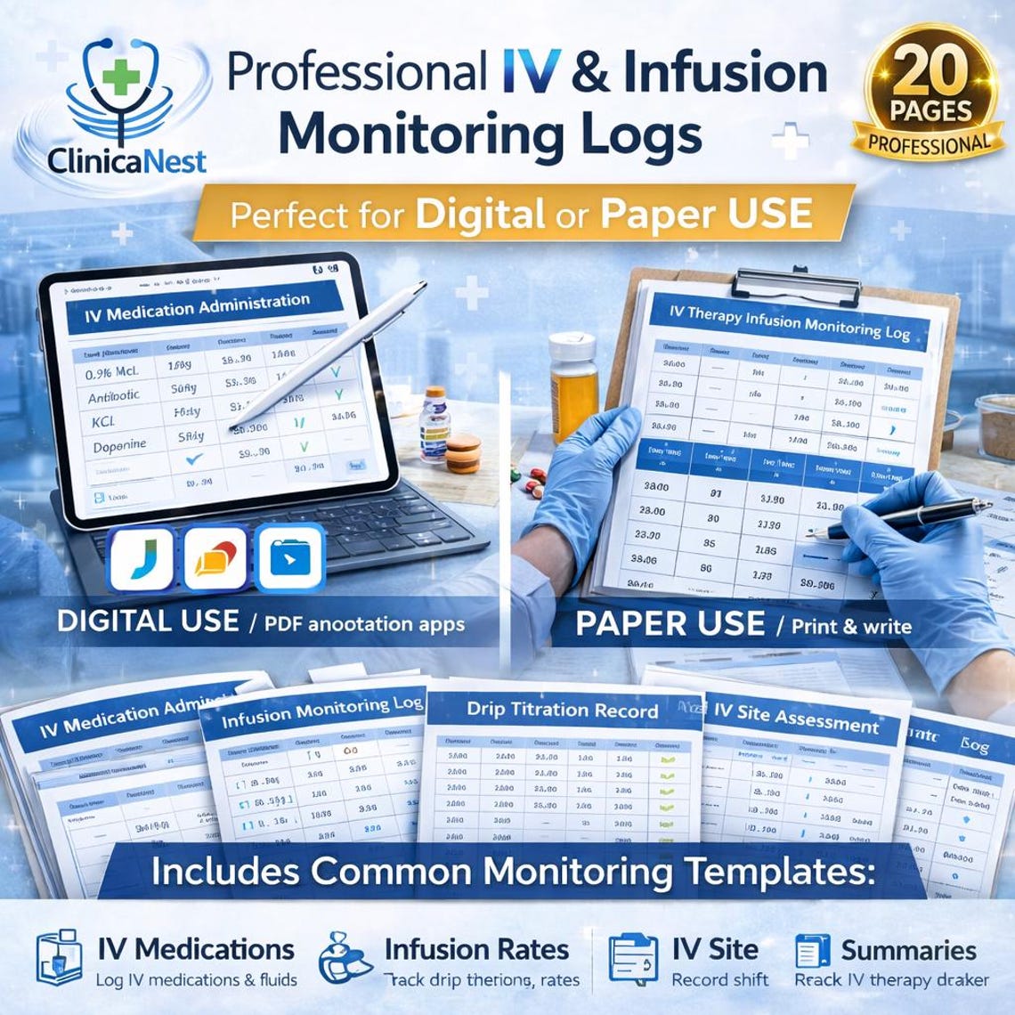 Injection Rate Monitoring Iv Infusion Monitoring Log for Nurses, Iv Therapy Documentation Sheet ...