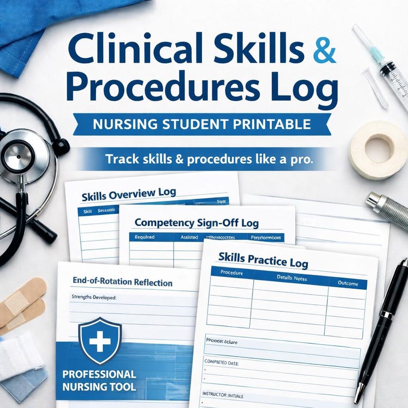 Clinical Skills & Procedures Log Printable | Nursing Student Skills ...
