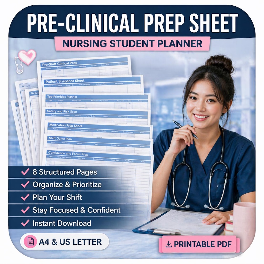 Pre-clinical Prep Sheet Printable | Nursing Student Clinical Planner ...