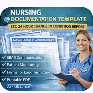 LTC 24 Hour Change in Condition Report | Nursing SBAR Template | Patient Monitoring Form | Long Term Care Documentation | Printable PDF