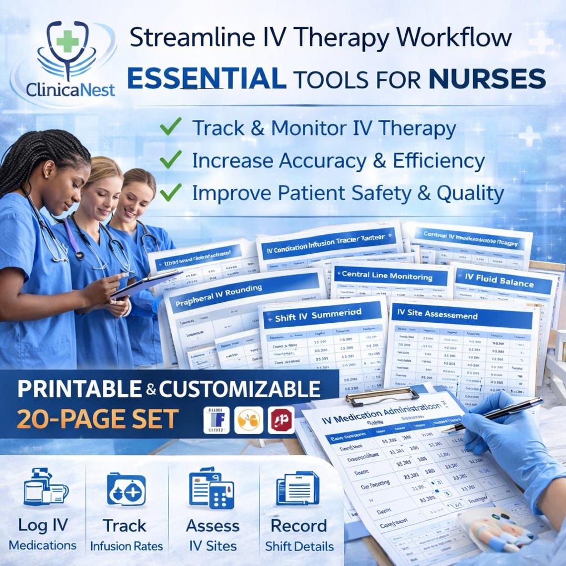 Iv Infusion Tracker Chart.pdf Iv Infusion Monitoring Log for Nurses, Iv Therapy Documentation Sheet ...