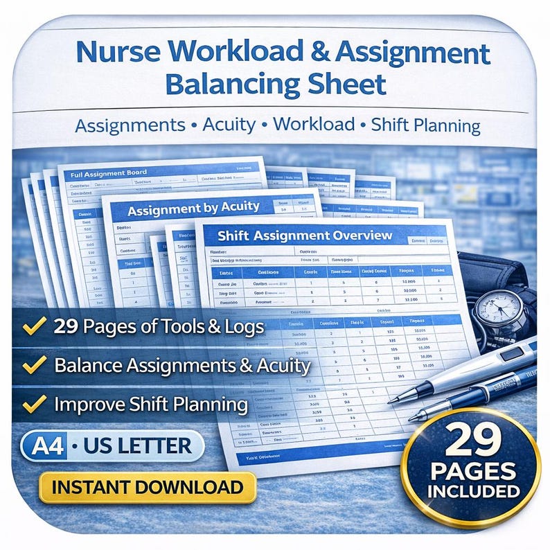 Nurse Planner Printable, Nurse Assignment Sheet, Workload Balancer ...