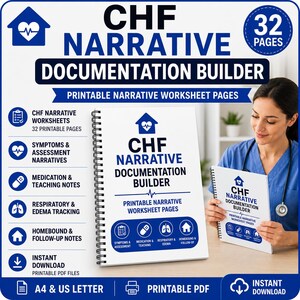CHF Narrative Documentation Builder | Home Health CHF Documentation Worksheets | Skilled Nursing Narrative Notes Pdf | A4 & US Letter