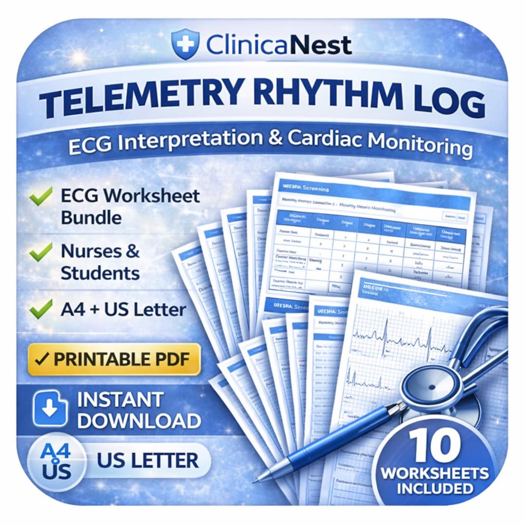 Telemetry Rhythm Log Printable | ECG Worksheet | Cardiac Monitoring ...