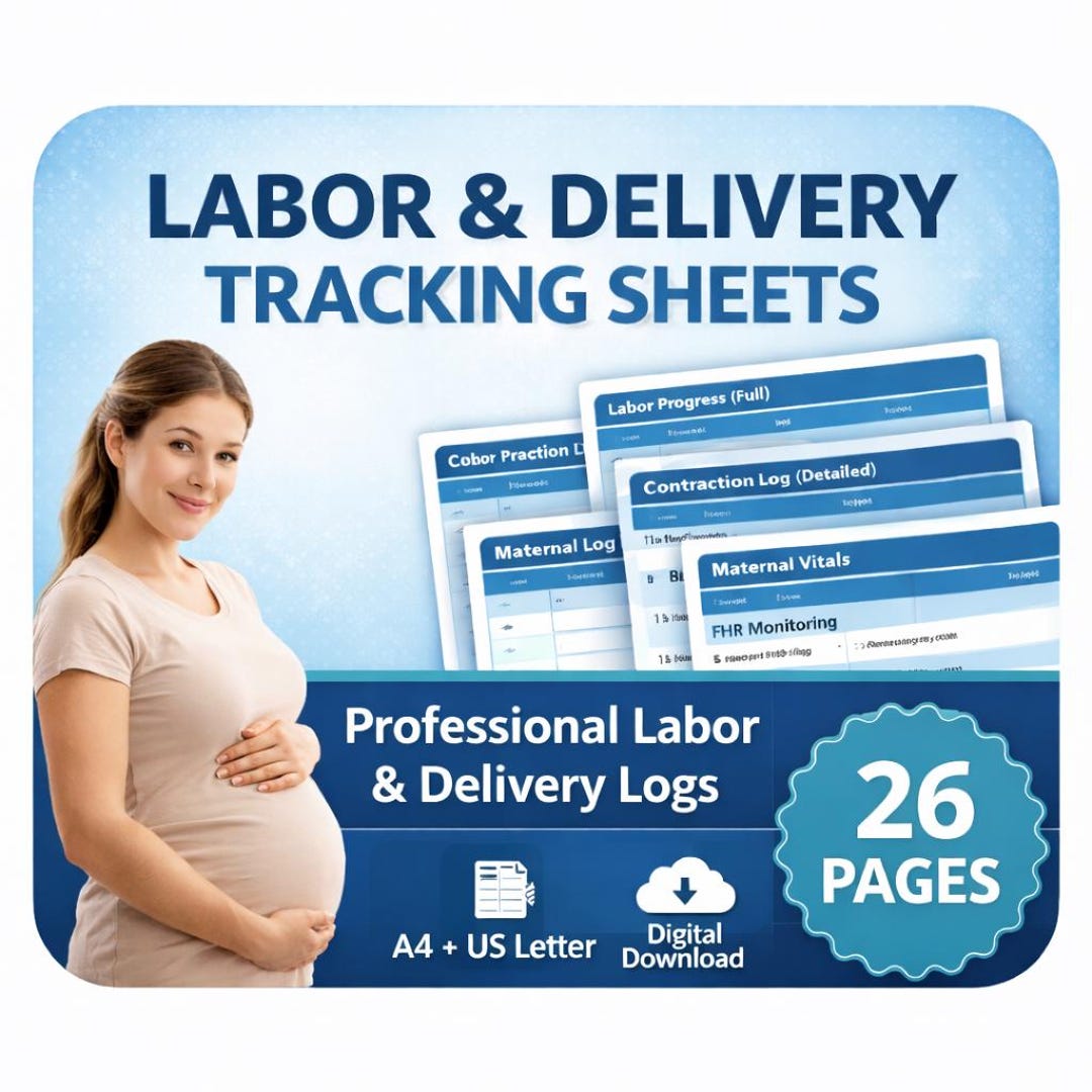 Labor Delivery Tracking Sheet Printable PDF | Contraction Log, Maternal ...