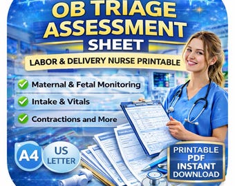 OB Triage Assessment Sheet | Labor and Delivery Nurse Printable | Maternal Fetal Monitoring Form PDF | L&D Report Sheet