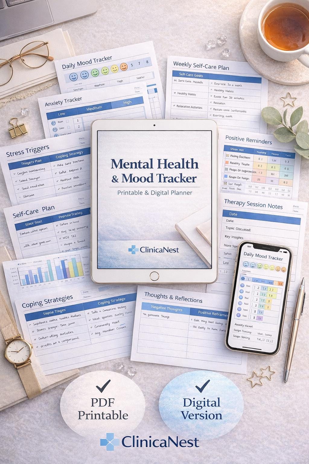 Mental Health | Mood Tracker Printable | Anxiety | Stress | Sleep Log ...