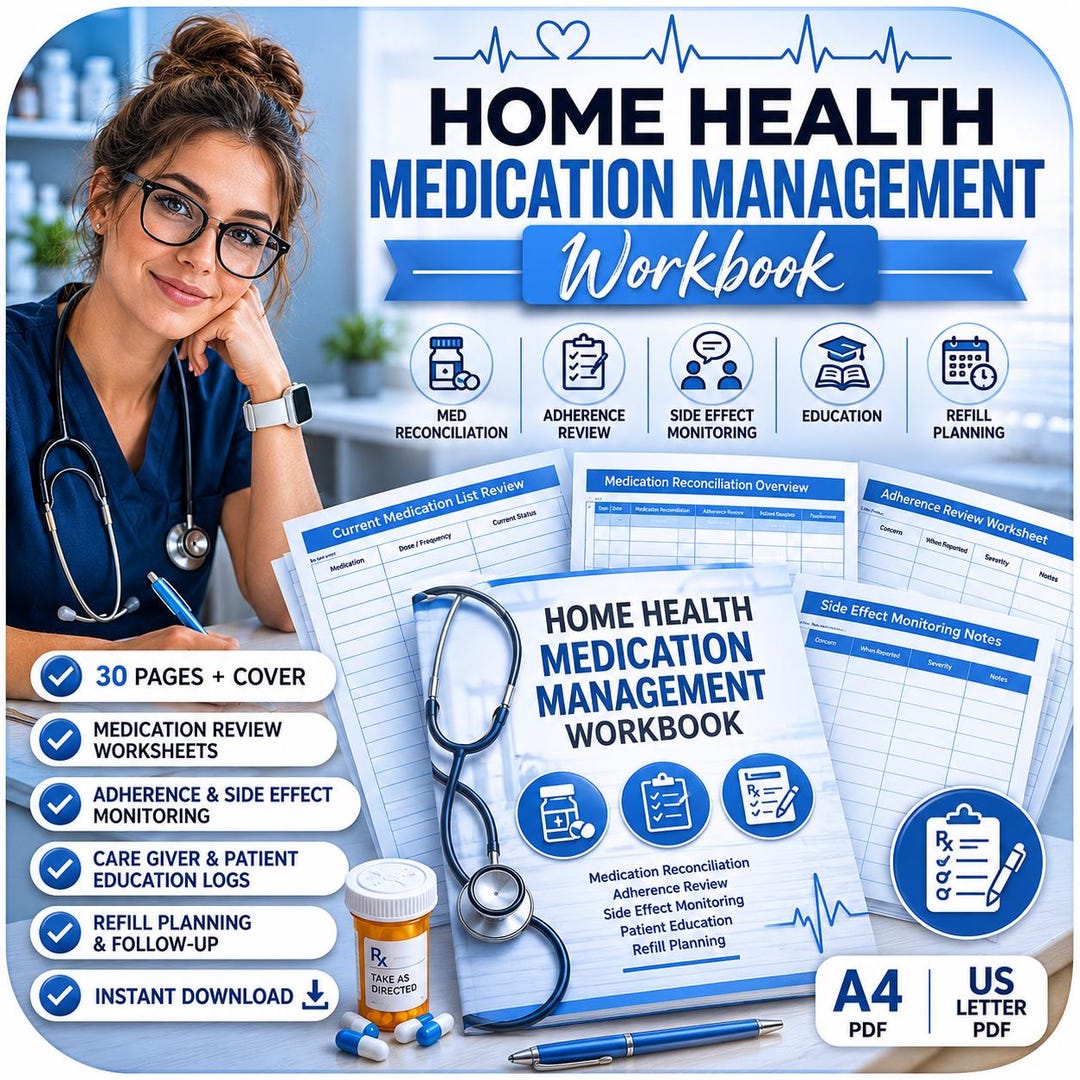 Home Health Medication Management Workbook Printable | Medication ...