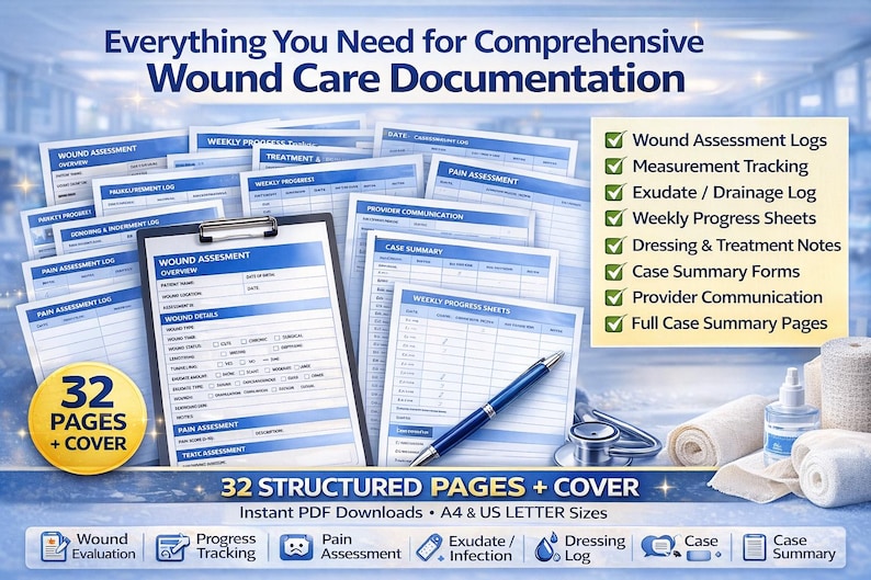 Wound Care Tracker Printable PDF | Nursing Wound Assessment Log | Wound ...