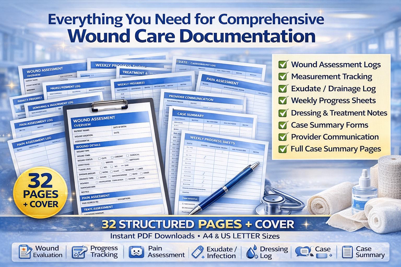 Wound Care Tracker Printable PDF | Nursing Wound Assessment Log | Wound ...