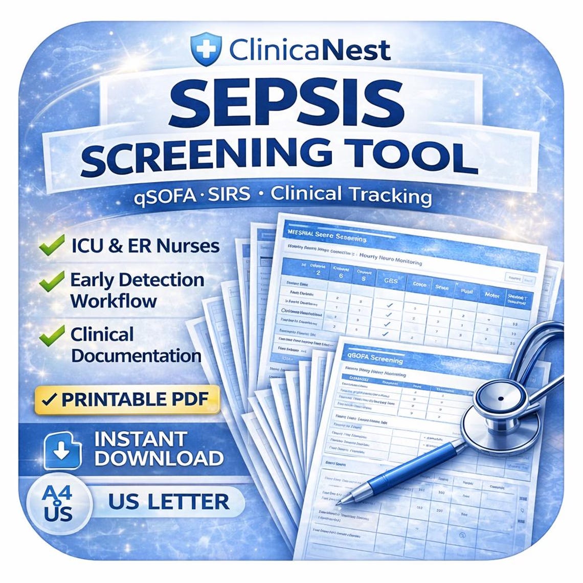 Sepsis Worksheets.pdf Sepsis Screening Worksheet Printable, ICU Nurse Template, Qsofa SIRS ...