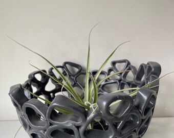 Fruit bowl black medium handmade OOAK, Particle series by Golem