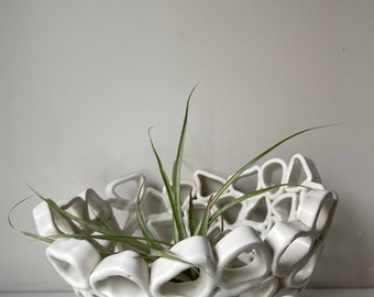 Fruit bowl white medium handmade OOAK, Particle series by Golem