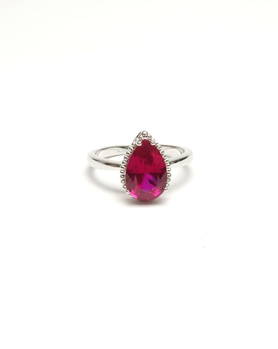 Lab Created Ruby Solitaire Ring 2.9 CT Sterling S… - image 1
