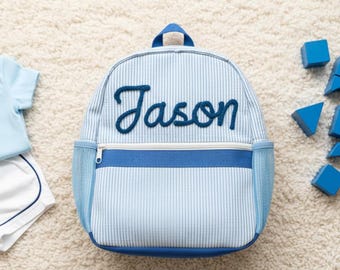 Personalized Toddler Backpack, Monogrammed Preschool & Daycare Seersucker Backpack with Custom Name