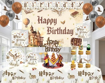 Wizard Magic Theme Birthday Party Supplies Set Vintage Academy Style plates cupcake cake topper backdrop Banner for Teens Kids