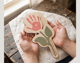 Personalized Mother's Day Handprint Flower Sign  Custom Wooden Keepsake  DIY Kids Handprint Art  First Mother's Day Gift from Baby