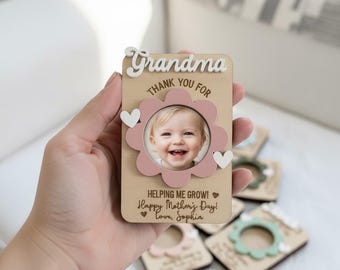 Personalized Wood Acrylic 3D Name Photo Plaque Custom Scalloped Flower Mother's Day Keepsake Grandma