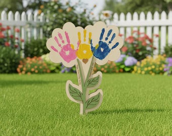 Personalized Wooden Handprint Flower Sign DIY Mother's Day Gift for Grandma Kids Art Keepsake