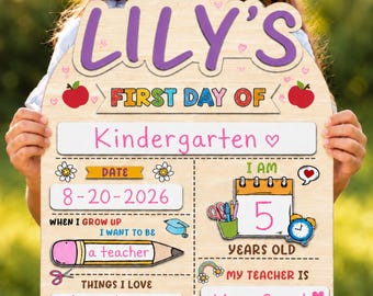 Personalized Wooden First Day Of School Sign Reusable Kindergarten Milestone Board Photo Prop Keepsake Display