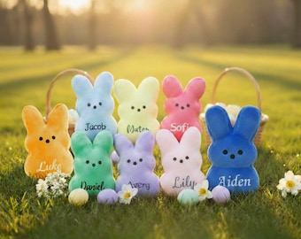 Personalized Peeps Bunny Plush – Custom Name Easter Basket Gift for Kids