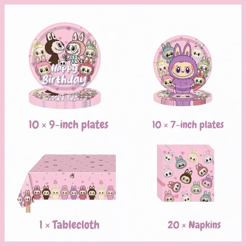 Pink Bunny Party Supplies Kawaii Elf Birthday Decorations Art Toy ...