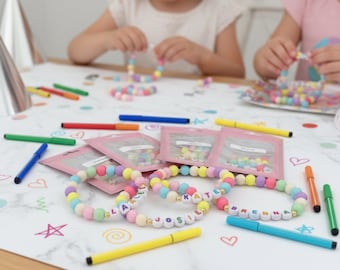 Pastel Rainbow DIY Name Bracelet Kit Personalized Kids Birthday Party Favor Matte Acrylic Bead Set