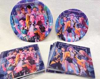 New Blue K Pop Birthday Party Supplies Anime Idol Decorations Cyberpunk Girl Group Theme Set Plates Napkins Cups Banner Backdrop
