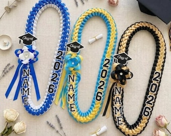 Personalized Graduation Ribbon Lei Class Of 2026 Custom School Colors Braided Satin Senior Name