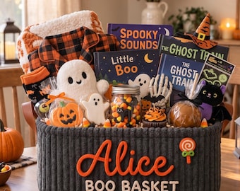 Personalized Halloween Boo Basket, Custom Name Trick or Treat Basket for Kids