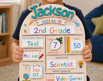 Wooden First Day Of School Sign Custom Milestone Board Reusable Preschool Kindergarten