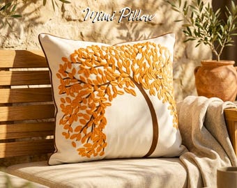 Funda de almohada bordada del Árbol de la Vida: Cojín decorativo estilo boho otoñal