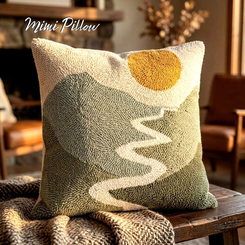 Sunset Boho Tufted Pillow Cover: Abstract Cotton Accent Cushion Full cushion