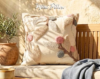 Funda de almohada texturizada con aguja perforadora: Funda de cojín decorativa estilo boho floral hecha a mano