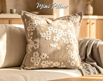 Cojín lumbar de textura neutra: Funda de cojín floral Wabi Sabi