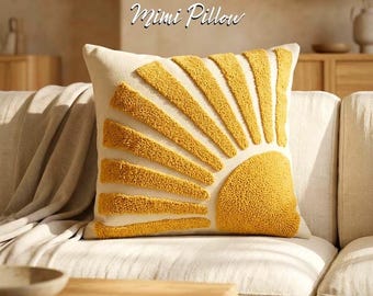 Sun Ray Tufted Throw Pillow: Boho Accent Cushion Modern Textured Home Decor