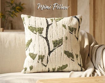 Funda de almohada con diseño de ramas de árbol: decoración moderna de estilo rústico, funda de cojín texturizada en verde salvia.