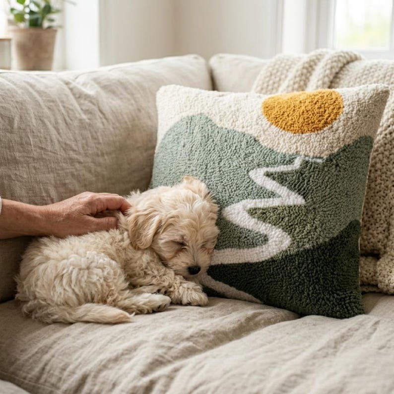 Sunset Boho Tufted Pillow Cover: Abstract Cotton Accent Cushion image 4