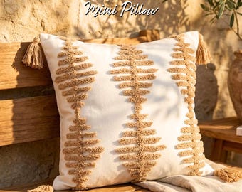 Funda de almohada bohemia neutra en crema y beige con capitoné - Cojín decorativo de estilo rústico moderno - Habitación minimalista escandinava