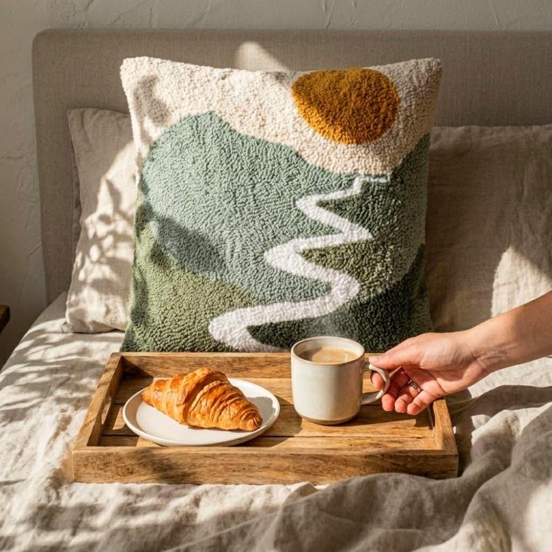 Sunset Boho Tufted Pillow Cover: Abstract Cotton Accent Cushion image 2