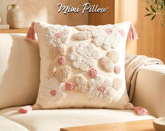Funda de almohada floral con mechones: Cojín con bordado 3D, decoración bohemia para habitación infantil.